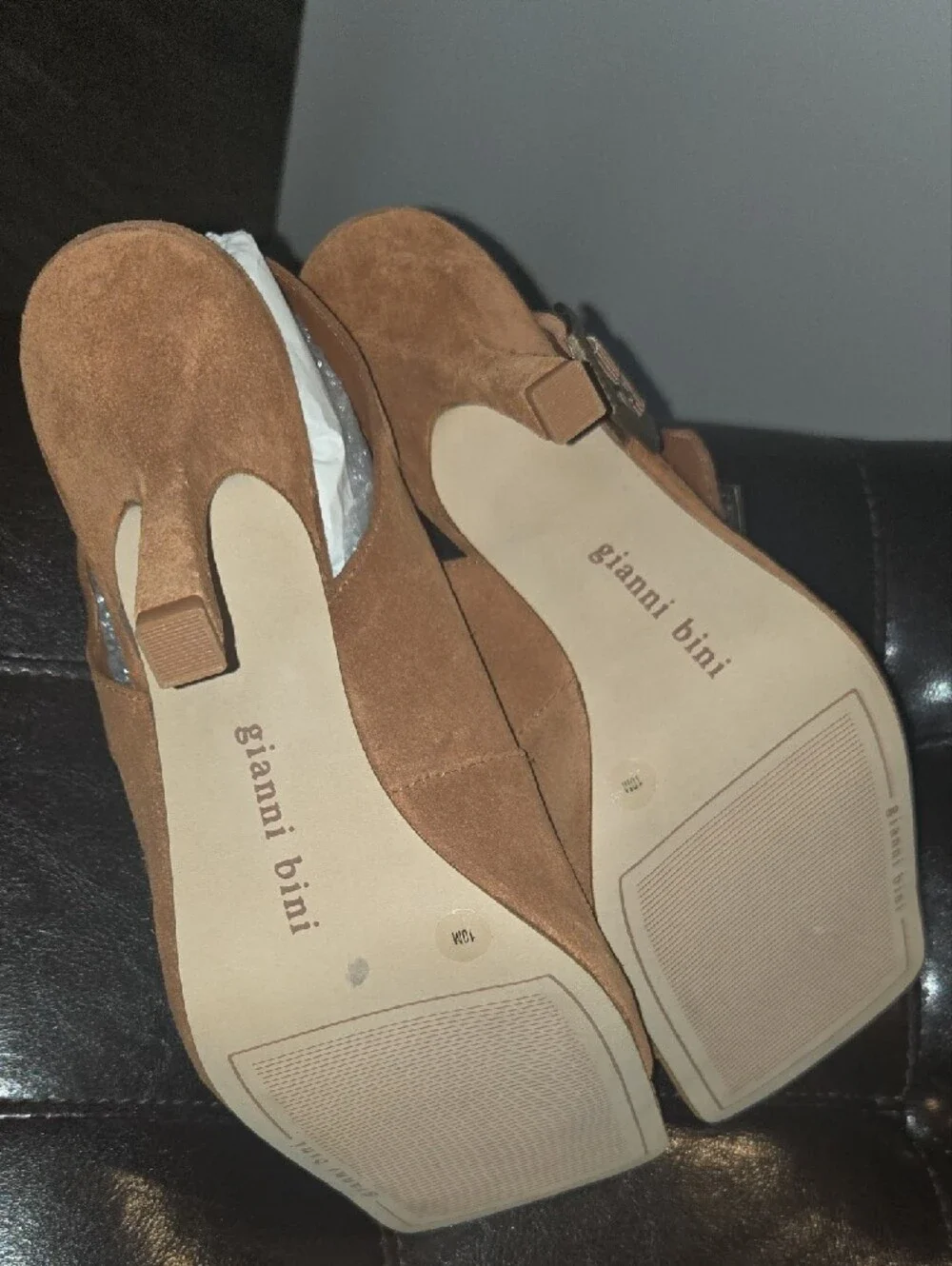 Gianni Bini Tan Suede Slingback Heels with Buckle Accent
